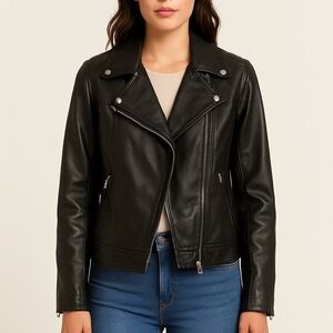 Vince Camuto Black Faux Leather Moto Jacket Size Medium